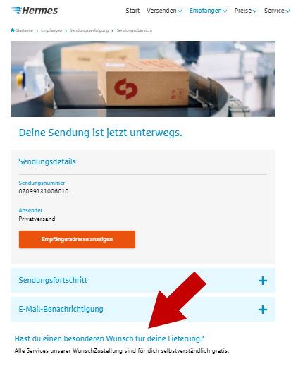 wunschservice Hermes umleiten